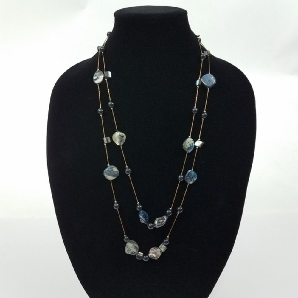 Shell Multi Strand Necklace Beaded‎ Blue Black